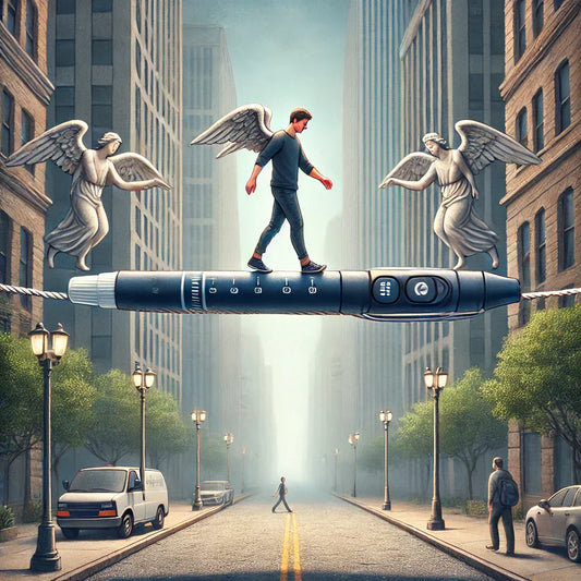 Insulin pen tightrope illustration — Guardian Angels of Type 1 diabetes