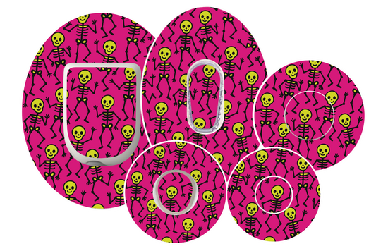 Halloween Skeletons Pink CGM waterproof Patchs for Freestyle Libre, Dexcom, Omnipod and Medtronic by SmileSensors
