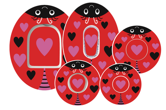 SmileSensors LoveBug Valentine’s Day CGM and insulin pump patches collection for Freestyle Libre, Dexcom, Omnipod, and Guardian Enlite