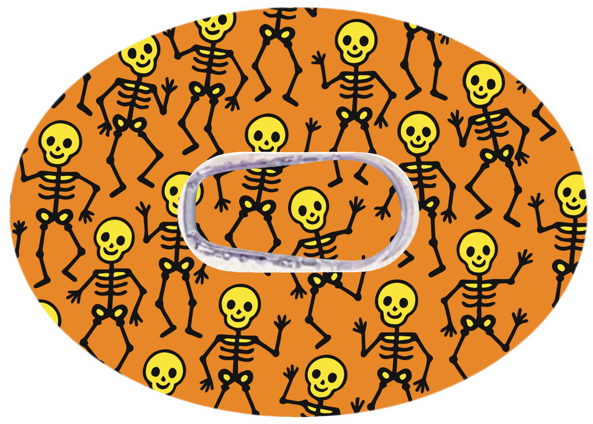 Halloween CGM Patch Skeletons Orange for Dexcom G6 horizontal adhesive by SmileSensors