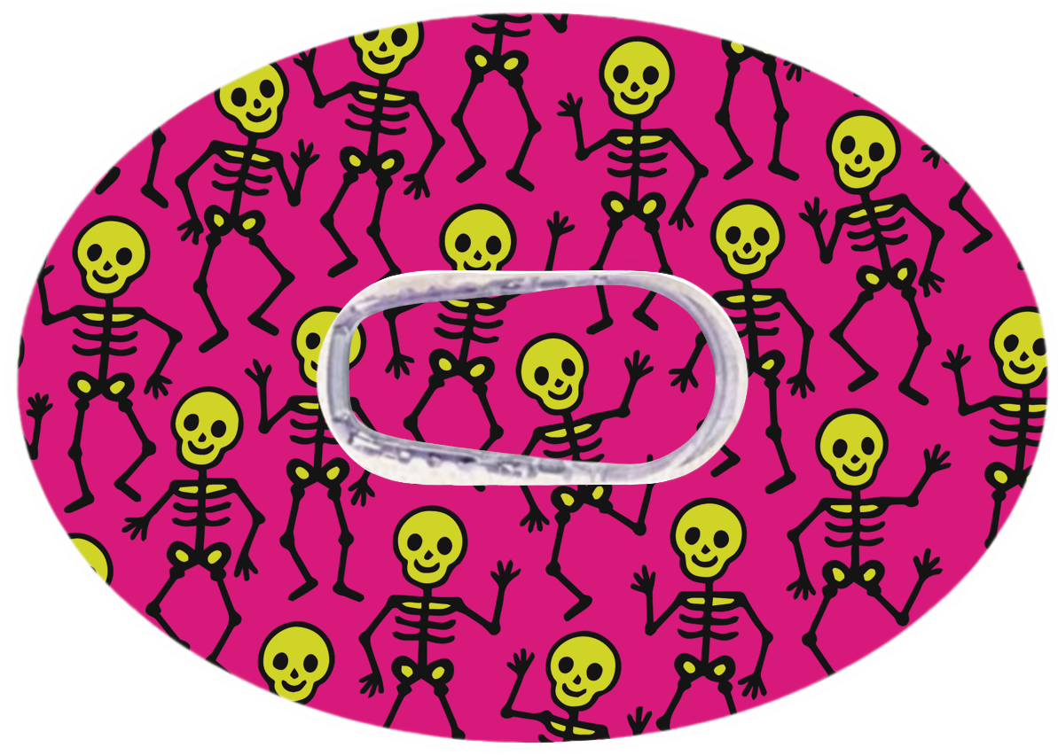 Halloween CGM Patch Skeletons Pink for Dexcom G6 / One horizontal adhesive by SmileSensors