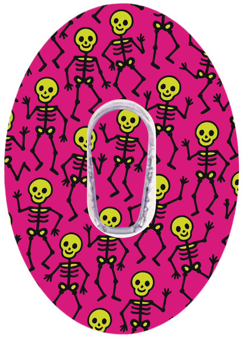 Halloween CGM Skeletons pink waterproof Patch for Dexcom G6 / One vertical adhesive by SmileSensors