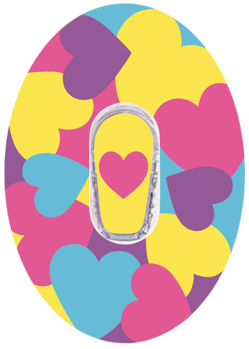 Pastel Hearts CGM patch from SmileSensors on Dexcom G6 sensor 