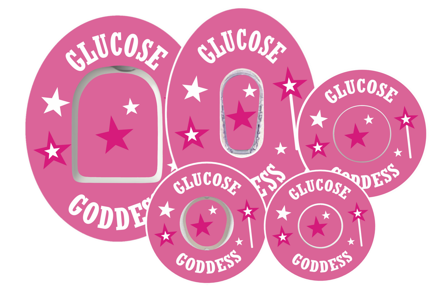 Pink overlay patch, 'Glucose Goddess' for diabetic CGM’s and insulin pumps.