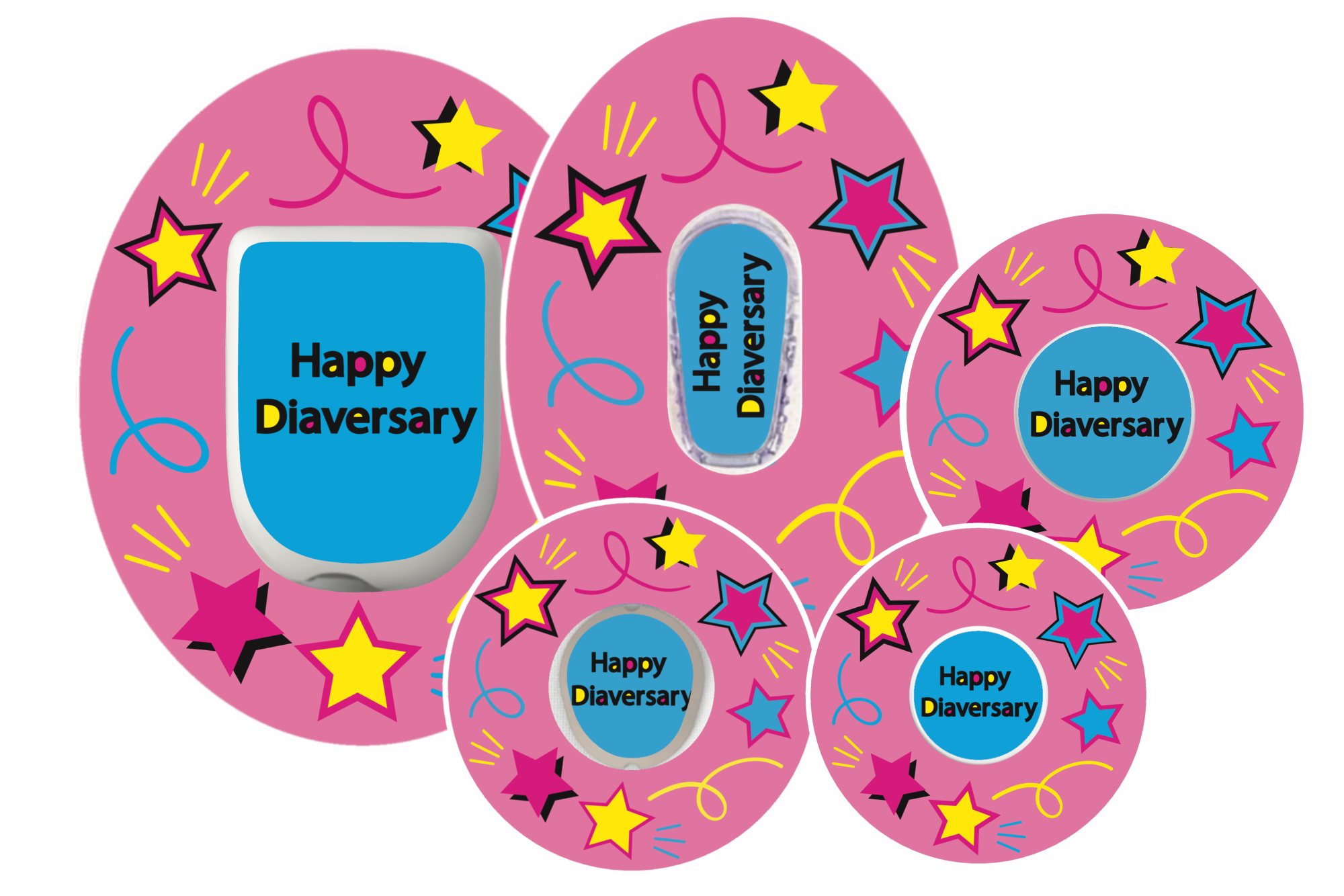 Pink Diaversary overlay patches for cgms’s and insulin pumps. 