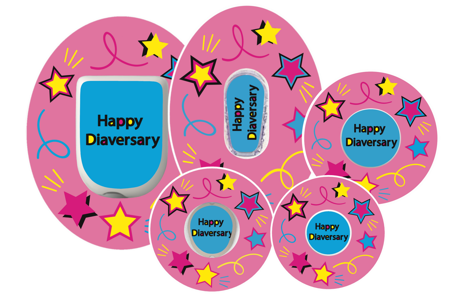Pink Diaversary overlay patches for cgms’s and insulin pumps. 