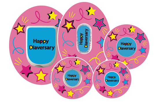 Pink Diaversary overlay patches for cgms’s and insulin pumps. 